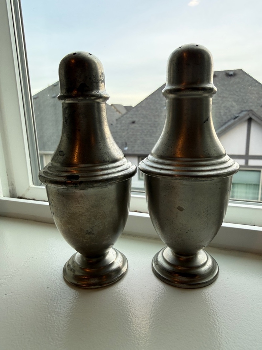 Classic Colonial Vintage Pewter Salt and Pepper Shaker Set